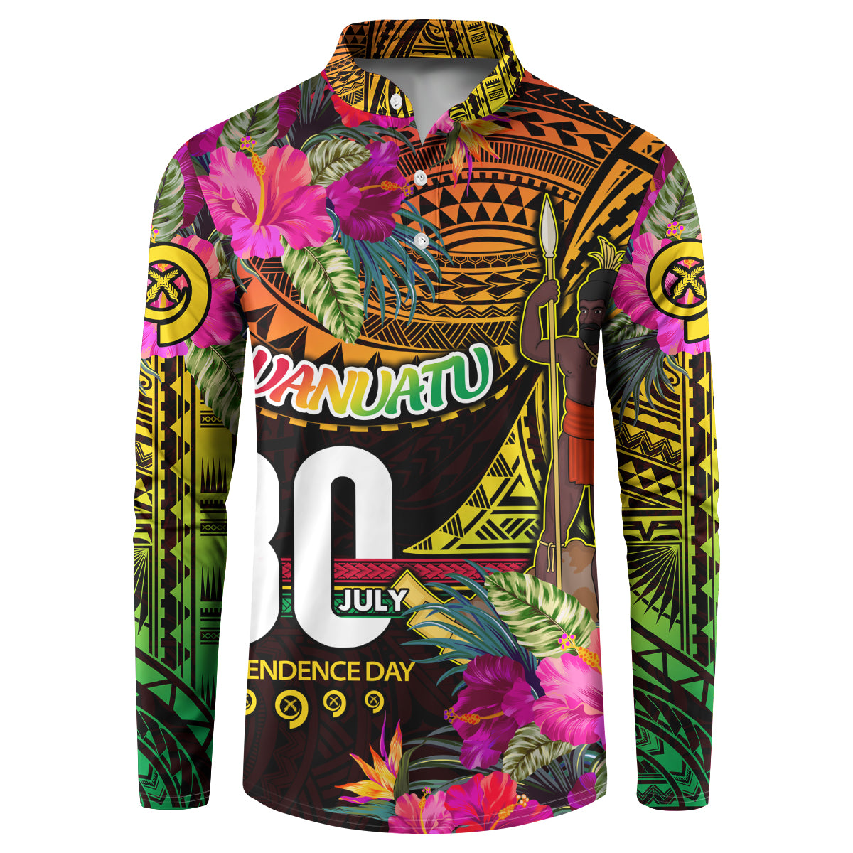 Personalised Vanuatu Independence Day 30 July Button Sweatshirt Hibiscus Polynesian Pattern