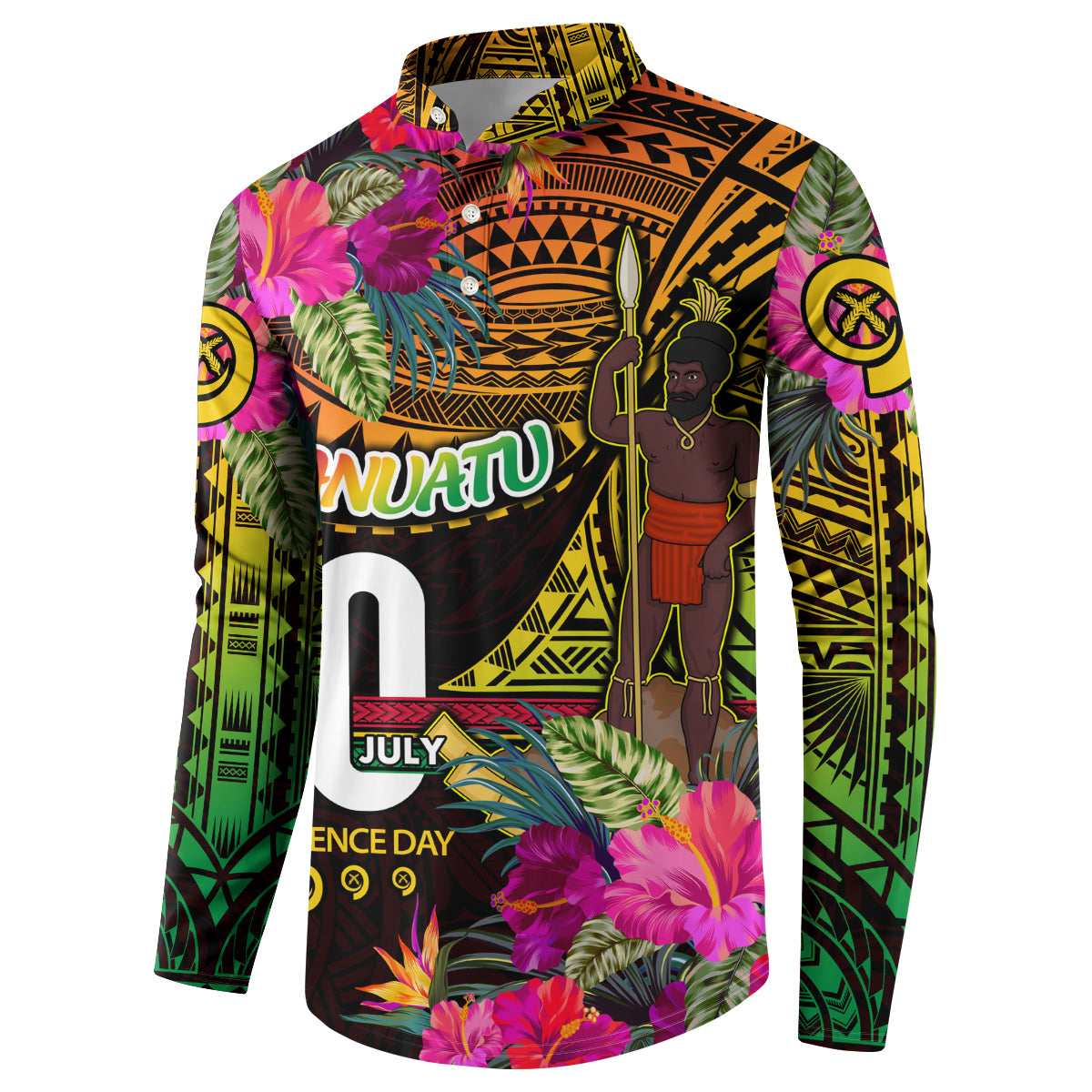 Personalised Vanuatu Independence Day 30 July Button Sweatshirt Hibiscus Polynesian Pattern