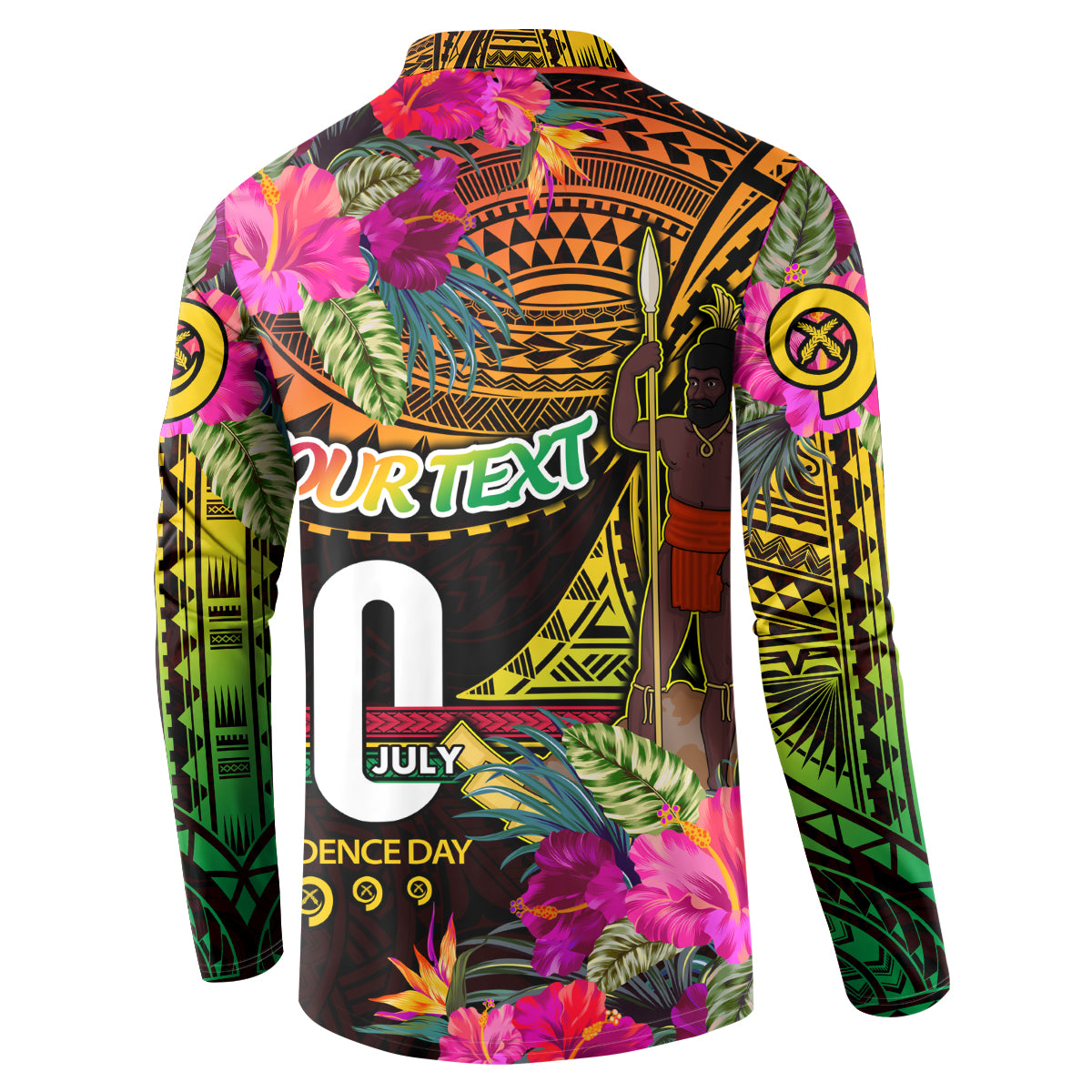 Personalised Vanuatu Independence Day 30 July Button Sweatshirt Hibiscus Polynesian Pattern