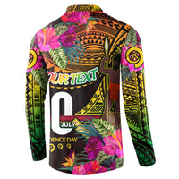 Personalised Vanuatu Independence Day 30 July Button Sweatshirt Hibiscus Polynesian Pattern