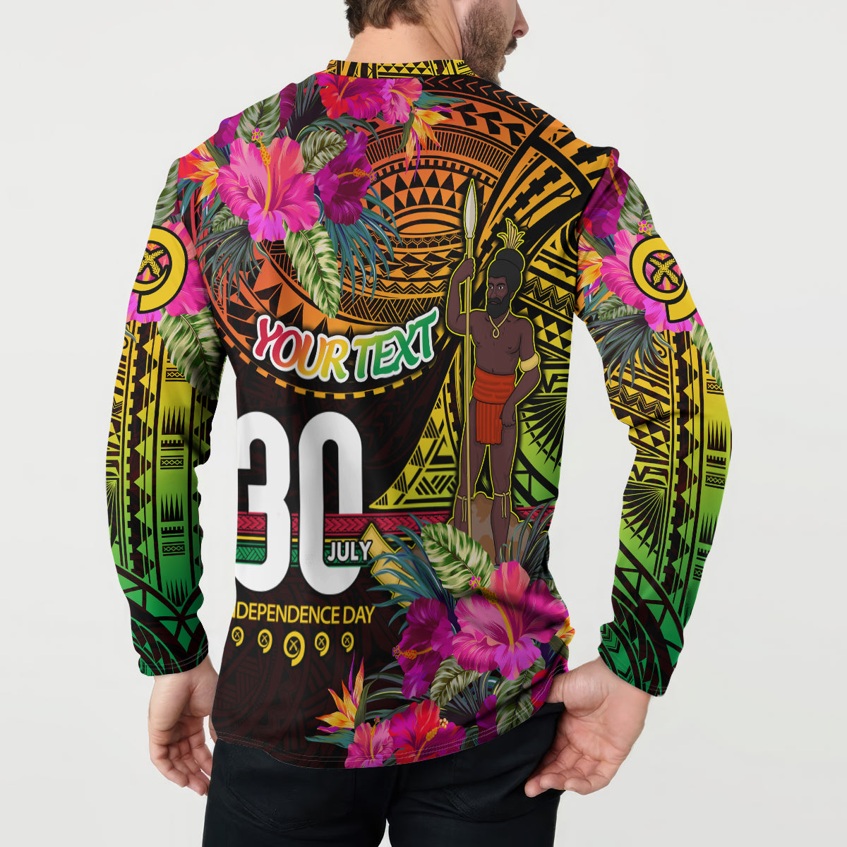 Personalised Vanuatu Independence Day 30 July Button Sweatshirt Hibiscus Polynesian Pattern