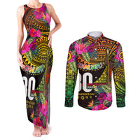 Personalised Vanuatu Independence Day 30 July Couples Matching Tank Maxi Dress and Long Sleeve Button Shirt Hibiscus Polynesian Pattern