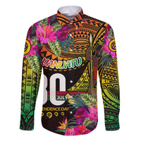 Personalised Vanuatu Independence Day 30 July Family Matching Long Sleeve Bodycon Dress and Hawaiian Shirt Hibiscus Polynesian Pattern DT02 Dad's Shirt - Long Sleeve Yellow - Polynesian Pride