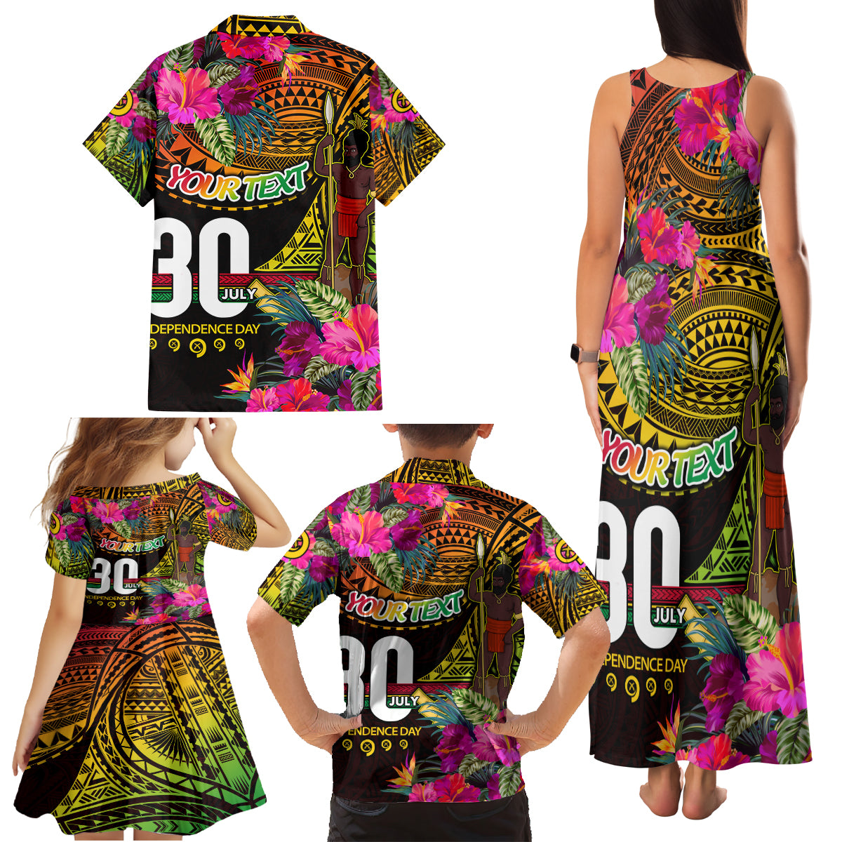 Personalised Vanuatu Independence Day 30 July Family Matching Tank Maxi Dress and Hawaiian Shirt Hibiscus Polynesian Pattern