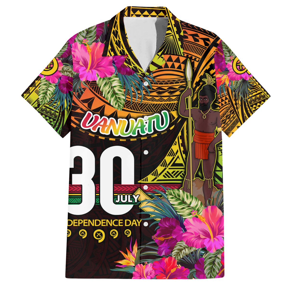 Personalised Vanuatu Independence Day 30 July Hawaiian Shirt Hibiscus Polynesian Pattern DT02 Yellow - Polynesian Pride