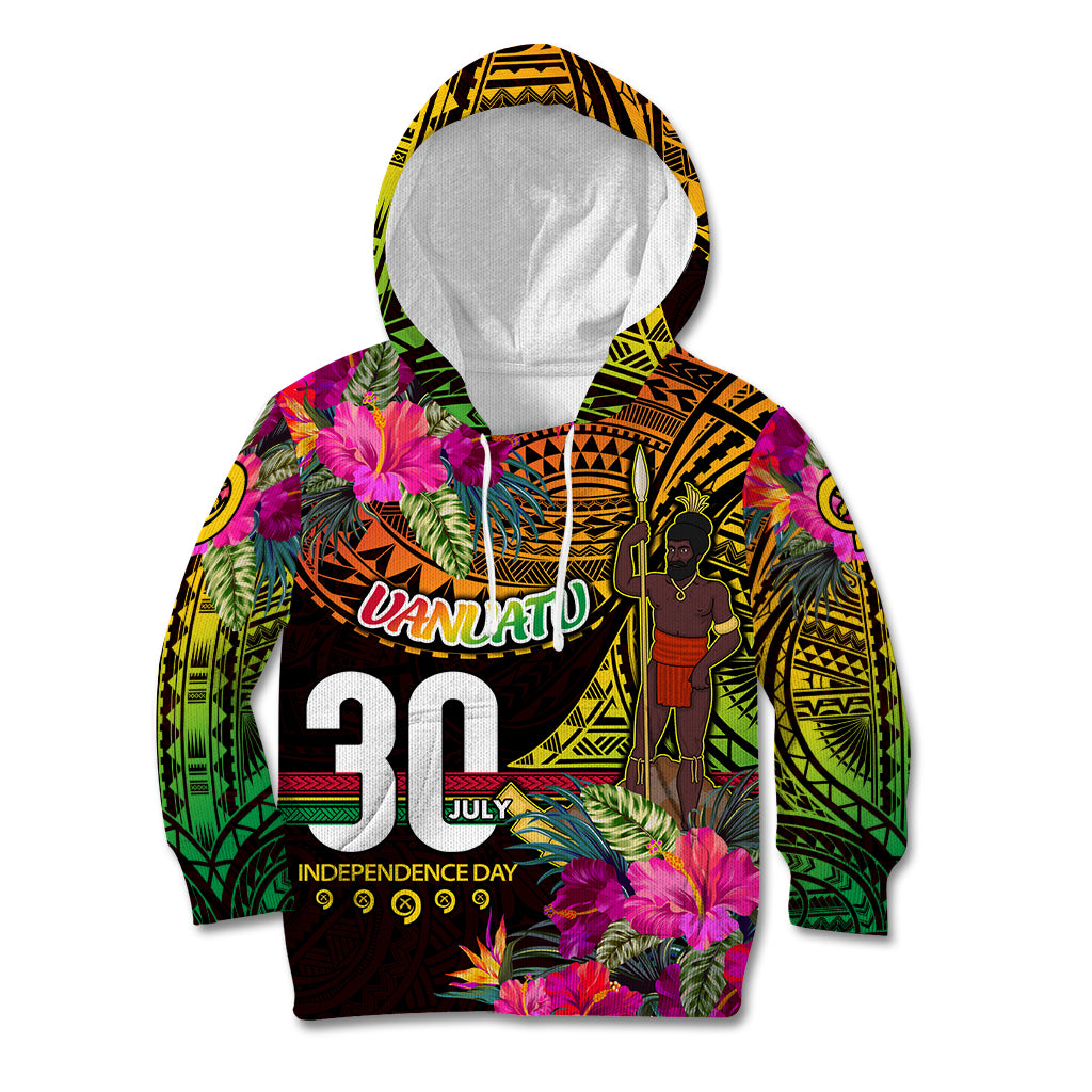 Personalised Vanuatu Independence Day 30 July Kid Hoodie Hibiscus Polynesian Pattern