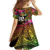 Personalised Vanuatu Independence Day 30 July Kid Short Sleeve Dress Hibiscus Polynesian Pattern