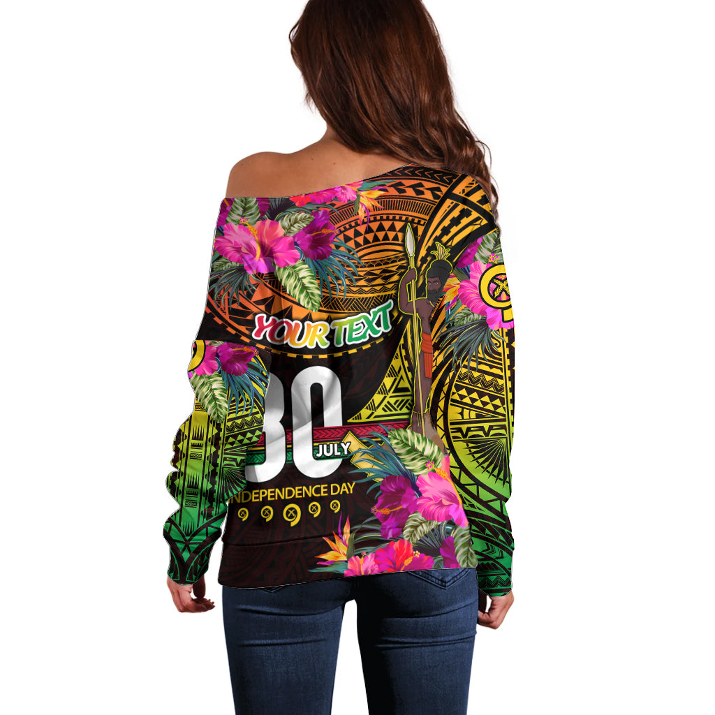 Personalised Vanuatu Independence Day 30 July Off Shoulder Sweater Hibiscus Polynesian Pattern DT02 - Polynesian Pride