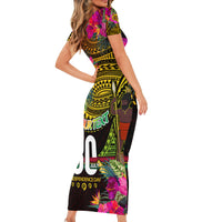 Personalised Vanuatu Independence Day 30 July Short Sleeve Bodycon Dress Hibiscus Polynesian Pattern DT02 - Polynesian Pride