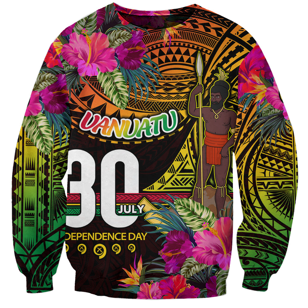Personalised Vanuatu Independence Day 30 July Sweatshirt Hibiscus Polynesian Pattern