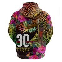 Personalised Vanuatu Independence Day 30 July Zip Hoodie Hibiscus Polynesian Pattern DT02 - Polynesian Pride