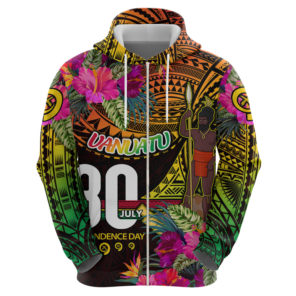 Personalised Vanuatu Independence Day 30 July Zip Hoodie Hibiscus Polynesian Pattern DT02 - Polynesian Pride