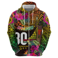 Personalised Vanuatu Independence Day 30 July Zip Hoodie Hibiscus Polynesian Pattern DT02 - Polynesian Pride