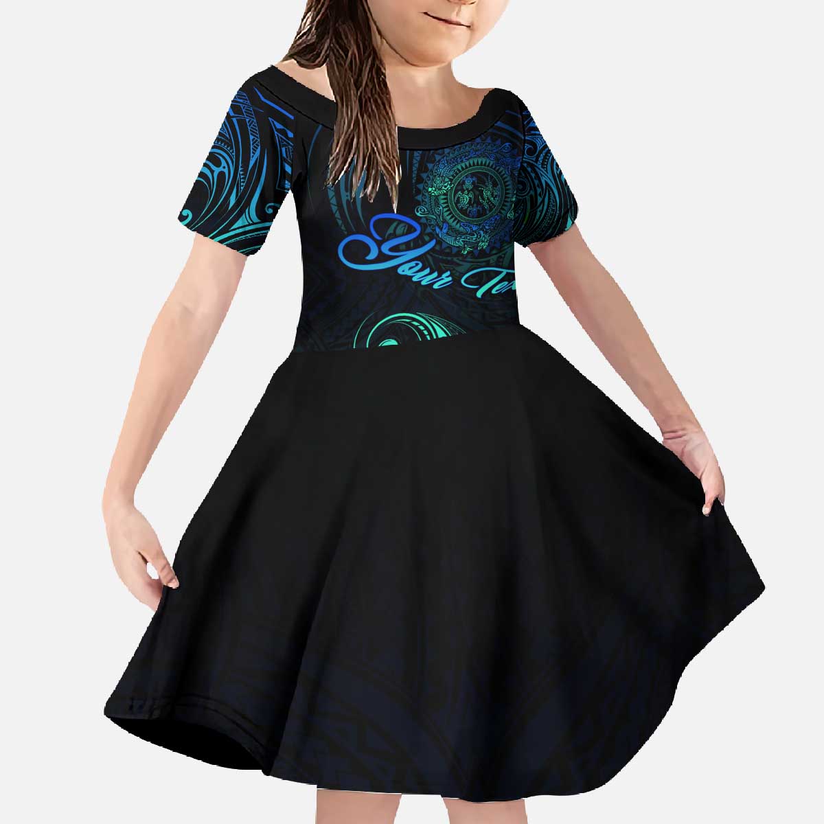 Sea Animal Polynesia Family Matching Off The Shoulder Long Sleeve Dress and Hawaiian Shirt Polynesian Pattern DT02 Daughter's Dress Black - Polynesian Pride