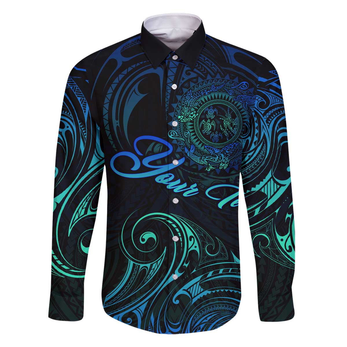 Sea Animal Polynesia Family Matching Off The Shoulder Long Sleeve Dress and Hawaiian Shirt Polynesian Pattern DT02 Dad's Shirt - Long Sleeve Black - Polynesian Pride