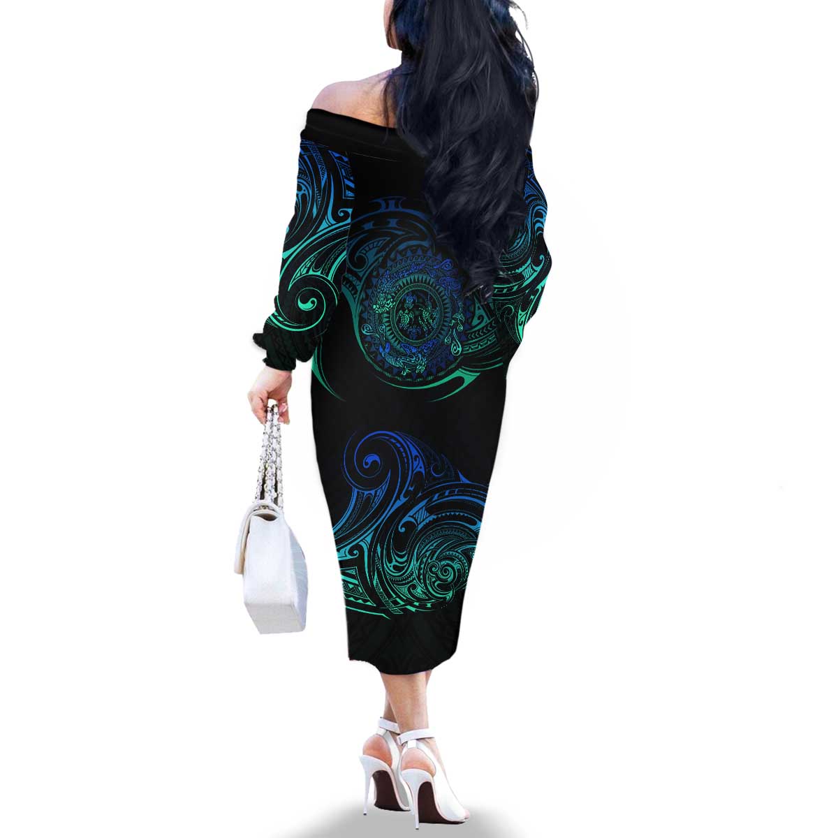 Sea Animal Polynesia Family Matching Off The Shoulder Long Sleeve Dress and Hawaiian Shirt Polynesian Pattern DT02 - Polynesian Pride