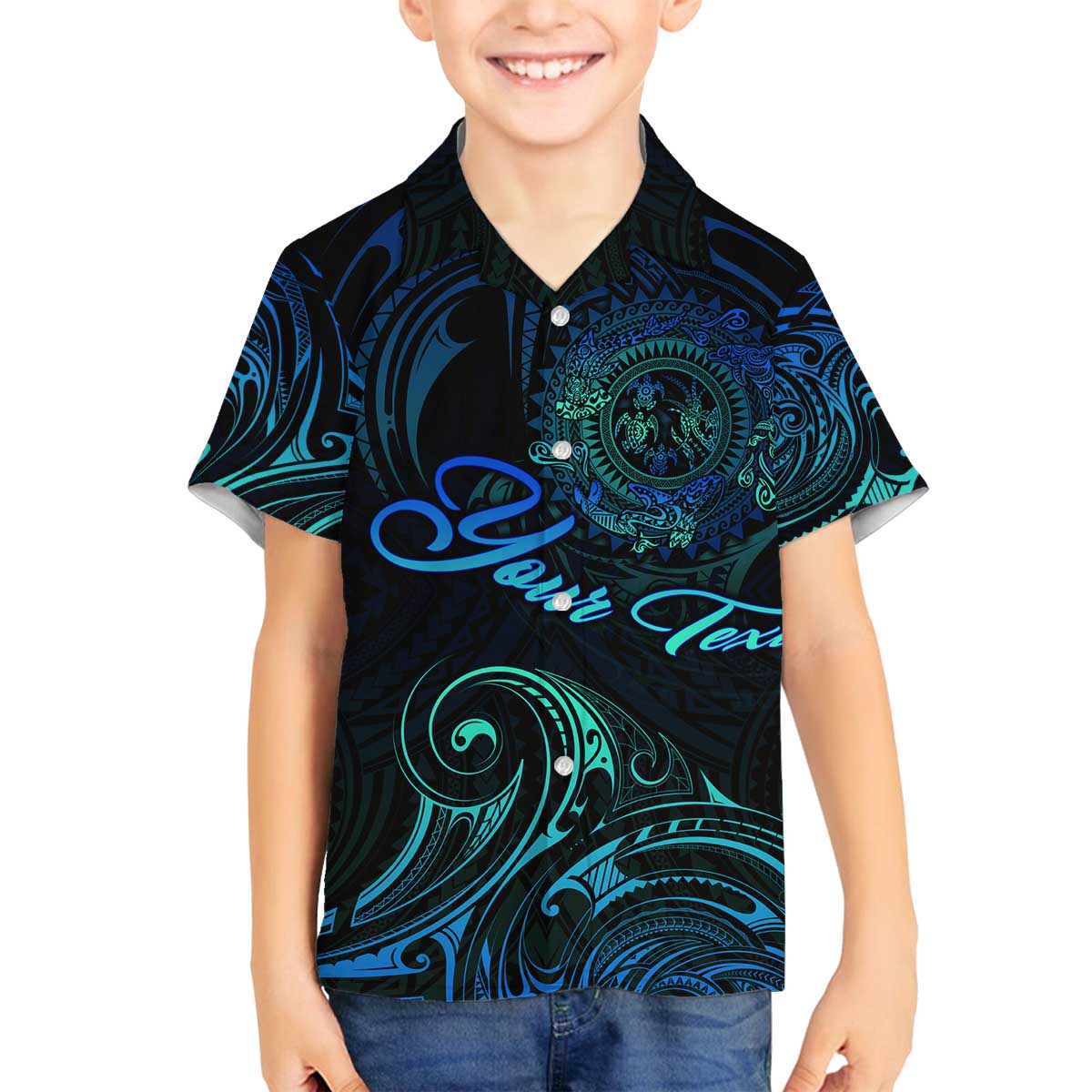 Sea Animal Polynesia Family Matching Off The Shoulder Long Sleeve Dress and Hawaiian Shirt Polynesian Pattern DT02 Son's Shirt Black - Polynesian Pride