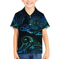 Sea Animal Polynesia Family Matching Off The Shoulder Long Sleeve Dress and Hawaiian Shirt Polynesian Pattern DT02 Son's Shirt Black - Polynesian Pride