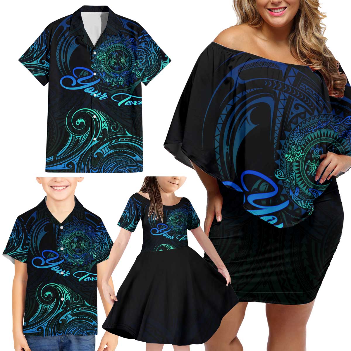 Sea Animal Polynesia Family Matching Off Shoulder Short Dress and Hawaiian Shirt Polynesian Pattern DT02 - Polynesian Pride
