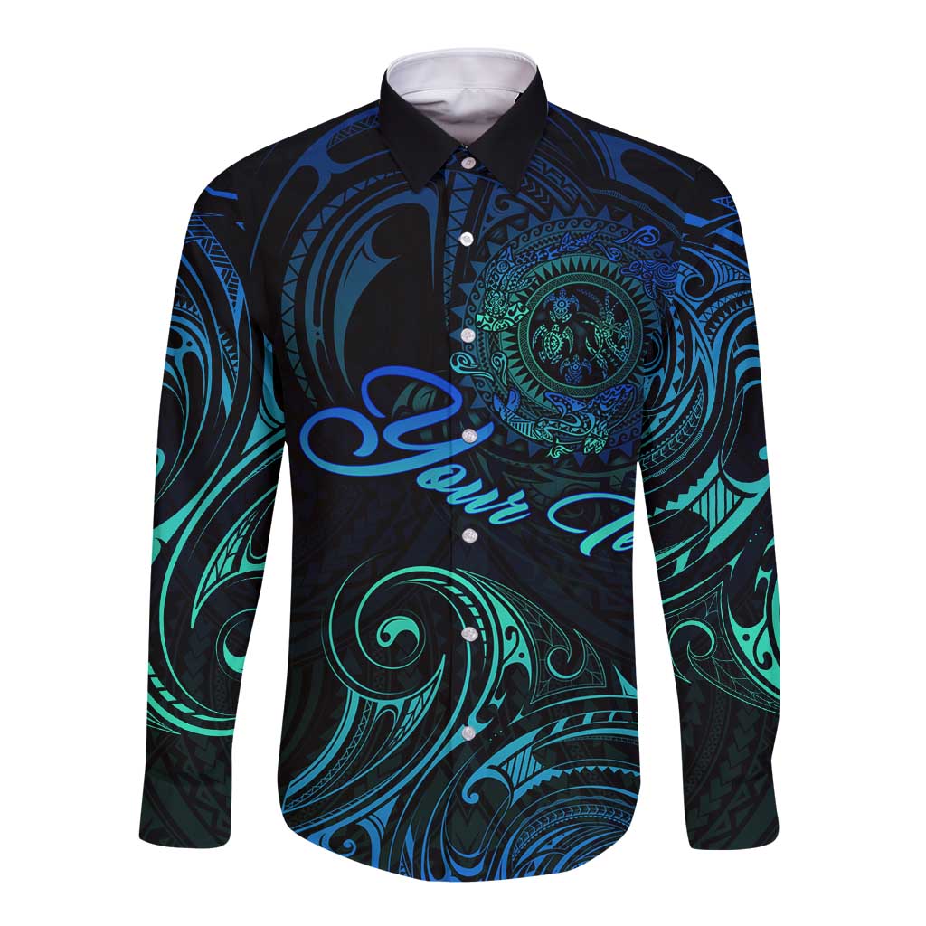 Sea Animal Polynesia Long Sleeve Button Shirt Polynesian Pattern DT02 Unisex Black - Polynesian Pride
