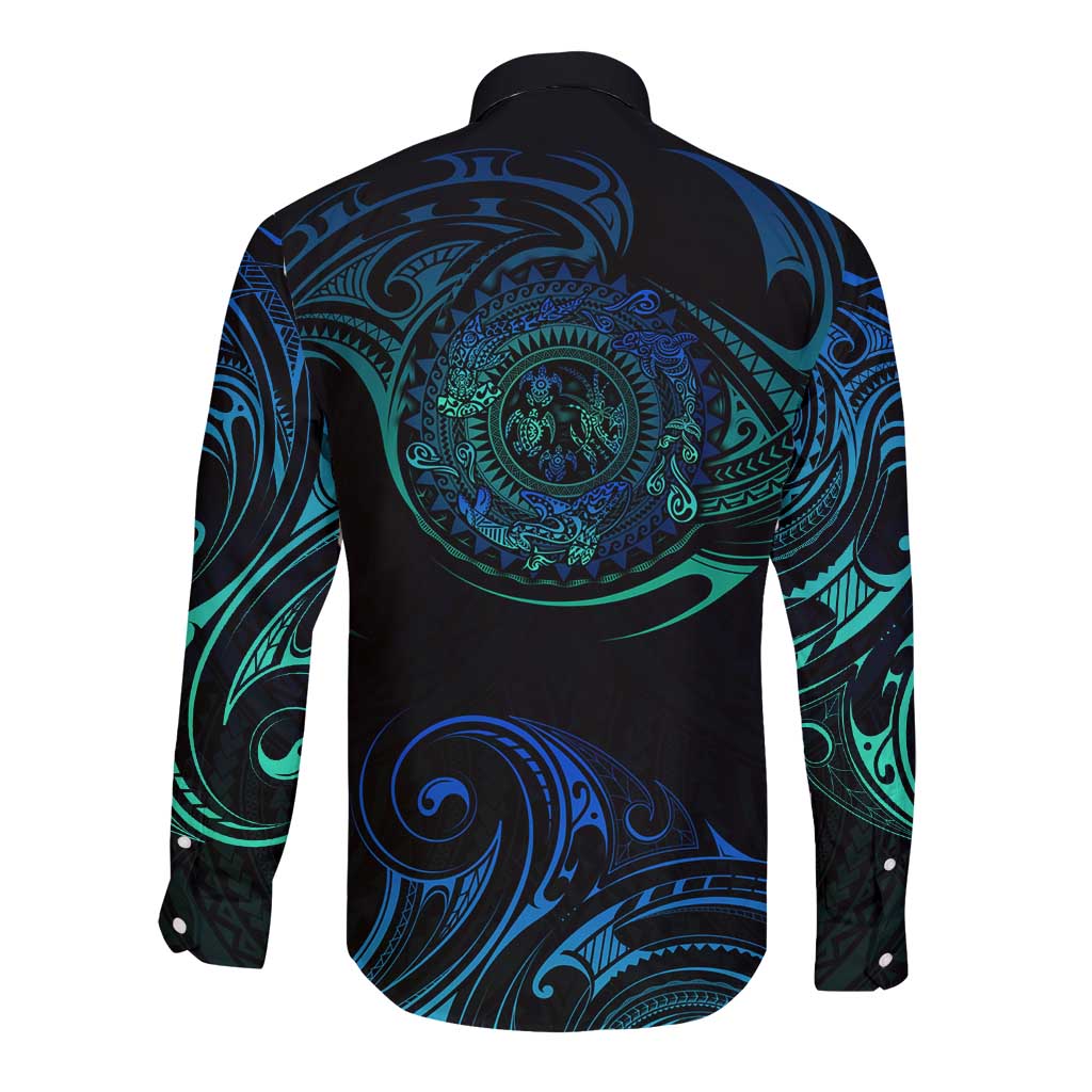 Sea Animal Polynesia Long Sleeve Button Shirt Polynesian Pattern
