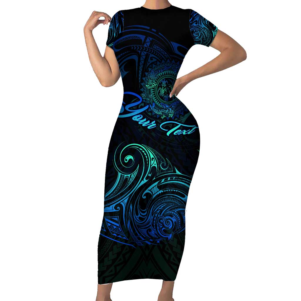 Sea Animal Polynesia Short Sleeve Bodycon Dress Polynesian Pattern DT02 Long Dress Black - Polynesian Pride