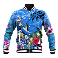 Aloha Hawaii Baseball Jacket Dolphins and Fish Hook Hibiscus