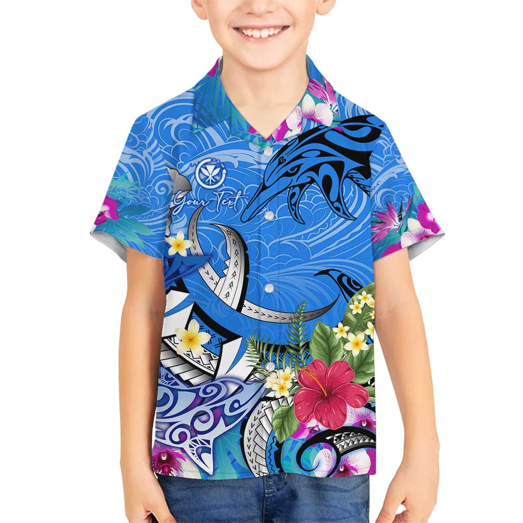 Aloha Hawaii Family Matching Long Sleeve Bodycon Dress and Hawaiian Shirt Dolphins and Fish Hook Hibiscus