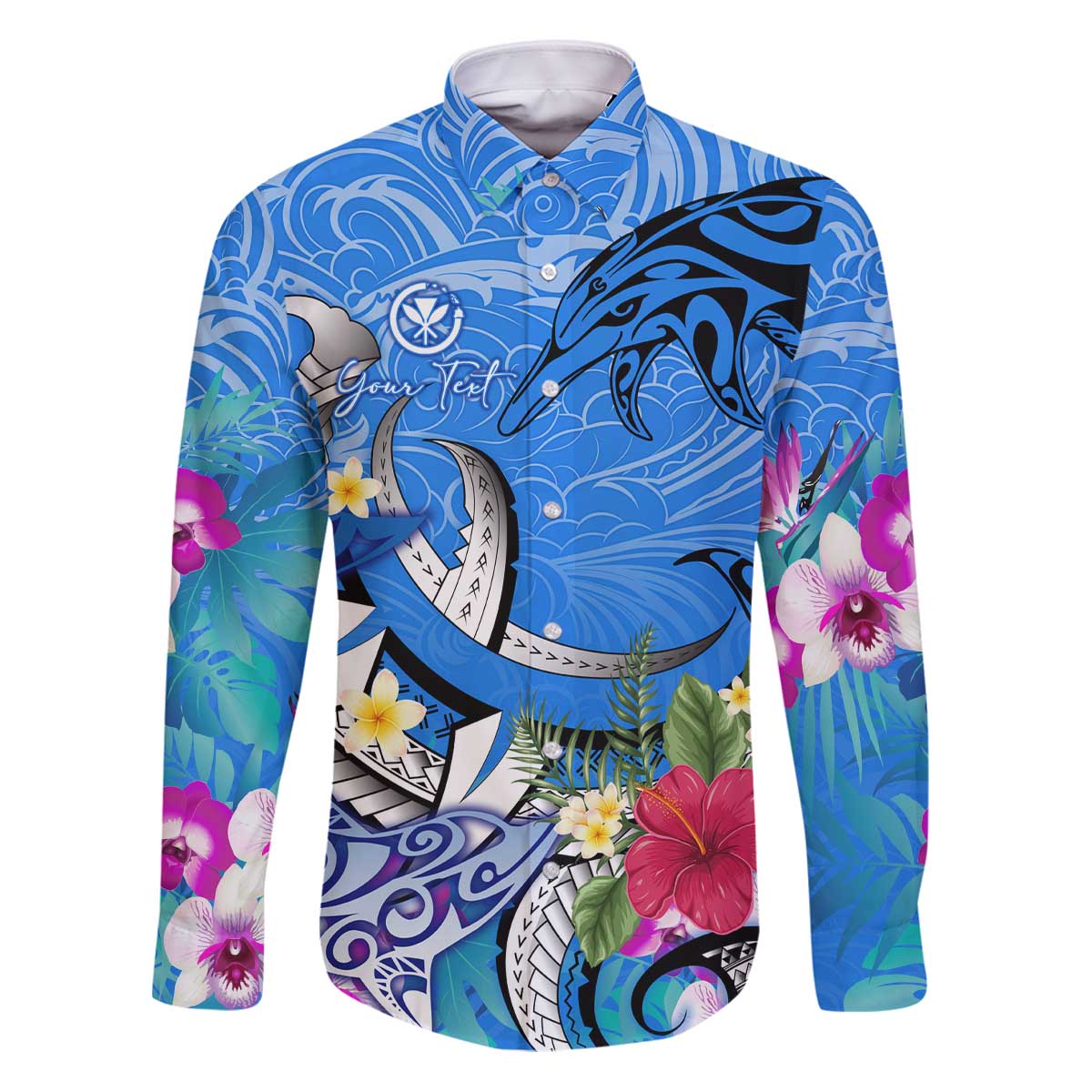 Aloha Hawaii Family Matching Puletasi and Hawaiian Shirt Dolphins and Fish Hook Hibiscus