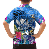 Aloha Hawaii Family Matching Tank Maxi Dress and Hawaiian Shirt Dolphins and Fish Hook Hibiscus