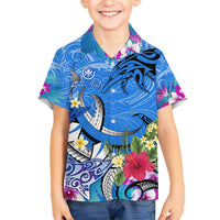 Aloha Hawaii Kid Hawaiian Shirt Dolphins and Fish Hook Hibiscus