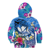Aloha Hawaii Kid Hoodie Dolphins and Fish Hook Hibiscus