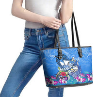 Aloha Hawaii Leather Tote Bag Dolphins and Fish Hook Hibiscus