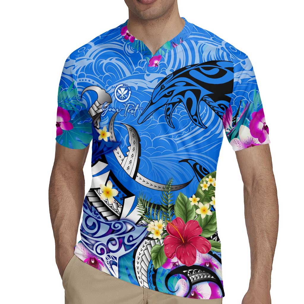 Aloha Hawaii Rugby Jersey Dolphins and Fish Hook Hibiscus
