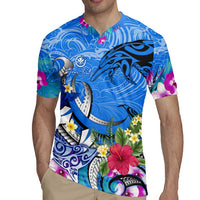Aloha Hawaii Rugby Jersey Dolphins and Fish Hook Hibiscus