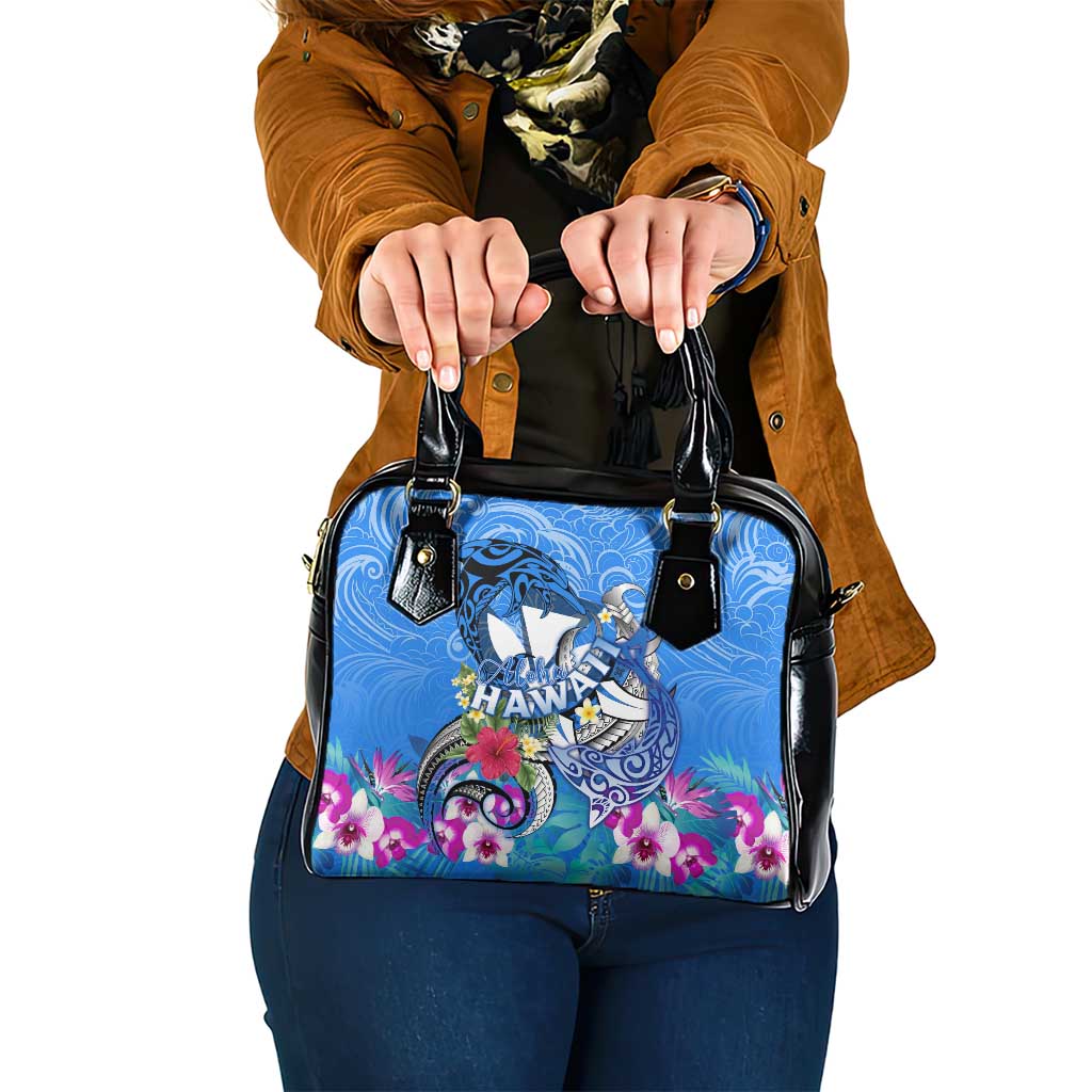Aloha Hawaii Shoulder Handbag Dolphins and Fish Hook Hibiscus DT02 One Size Blue - Polynesian Pride