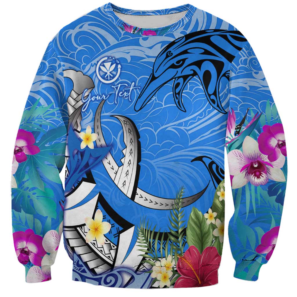 Aloha Hawaii Sweatshirt Dolphins and Fish Hook Hibiscus