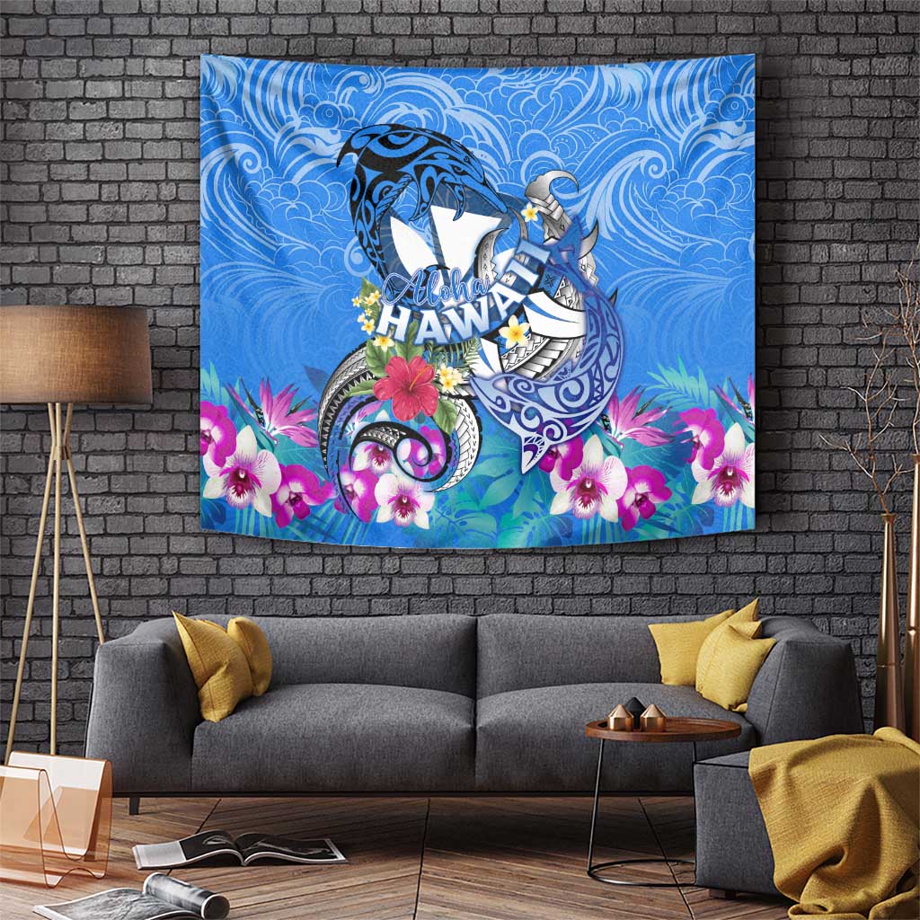Aloha Hawaii Tapestry Dolphins and Fish Hook Hibiscus