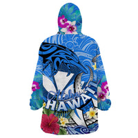Aloha Hawaii Wearable Blanket Hoodie Dolphins and Fish Hook Hibiscus