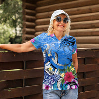 Aloha Hawaii Women Polo Shirt Dolphins and Fish Hook Hibiscus