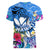 Aloha Hawaii Women V-Neck T-Shirt Dolphins and Fish Hook Hibiscus