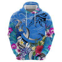 Aloha Hawaii Zip Hoodie Dolphins and Fish Hook Hibiscus
