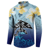 Mother And Baby Dolphins Button Sweatshirt Hawaii Hibiscus