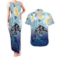 Mother And Baby Dolphins Couples Matching Tank Maxi Dress and Hawaiian Shirt Hawaii Hibiscus