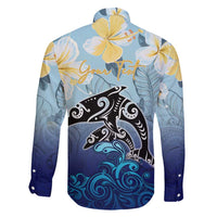 Mother And Baby Dolphins Family Matching Long Sleeve Bodycon Dress and Hawaiian Shirt Hawaii Hibiscus