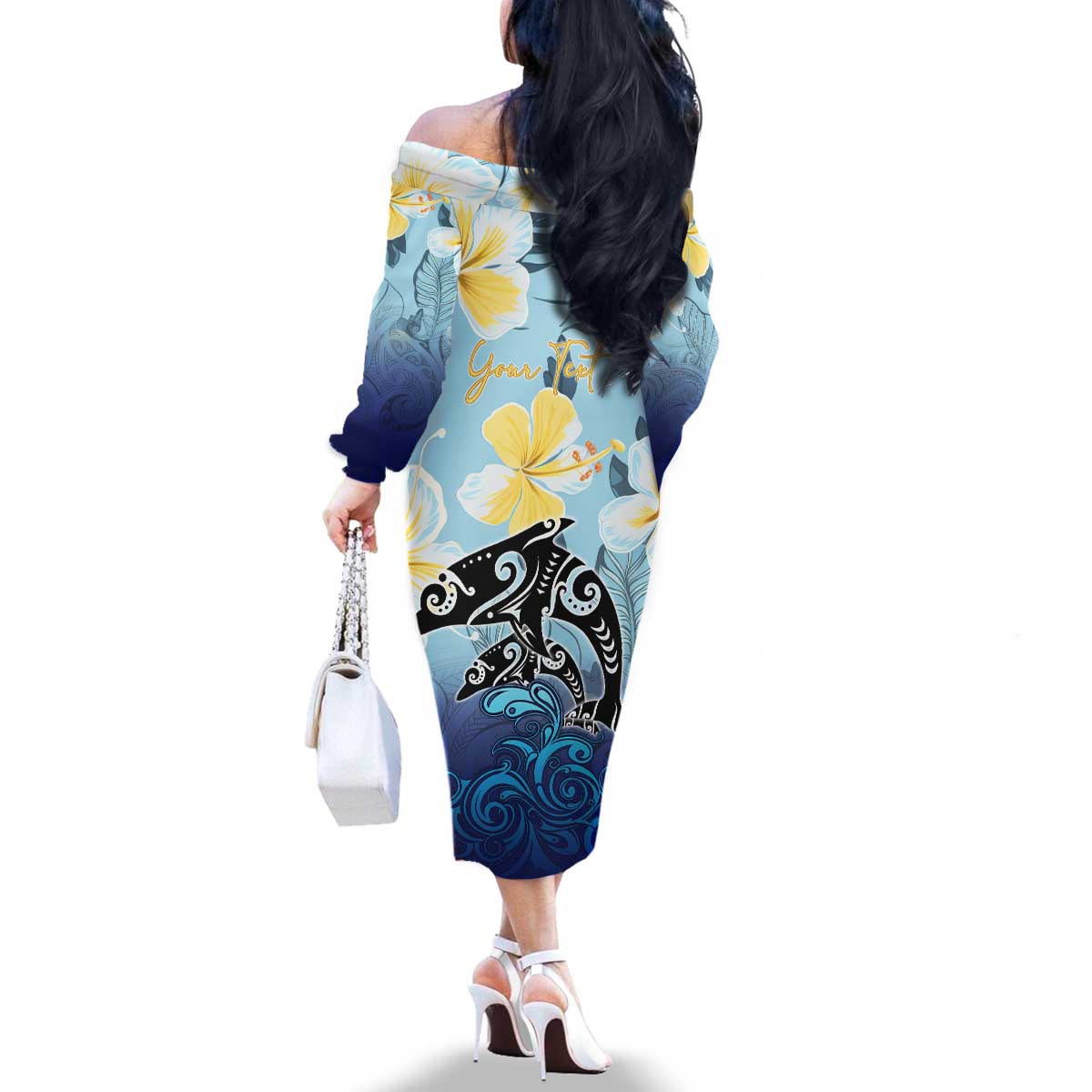 Mother And Baby Dolphins Family Matching Off The Shoulder Long Sleeve Dress and Hawaiian Shirt Hawaii Hibiscus