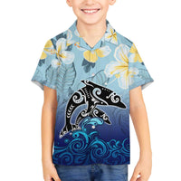 Mother And Baby Dolphins Family Matching Off The Shoulder Long Sleeve Dress and Hawaiian Shirt Hawaii Hibiscus