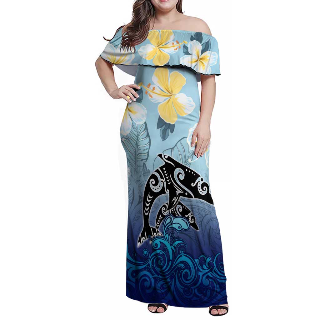 Mother And Baby Dolphins Family Matching Off Shoulder Maxi Dress and Hawaiian Shirt Hawaii Hibiscus