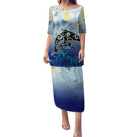 Mother And Baby Dolphins Family Matching Puletasi and Hawaiian Shirt Hawaii Hibiscus