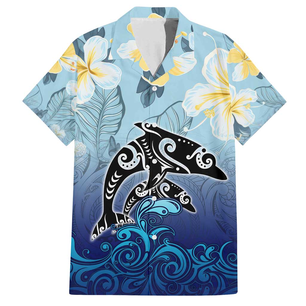Mother And Baby Dolphins Family Matching Tank Maxi Dress and Hawaiian Shirt Hawaii Hibiscus